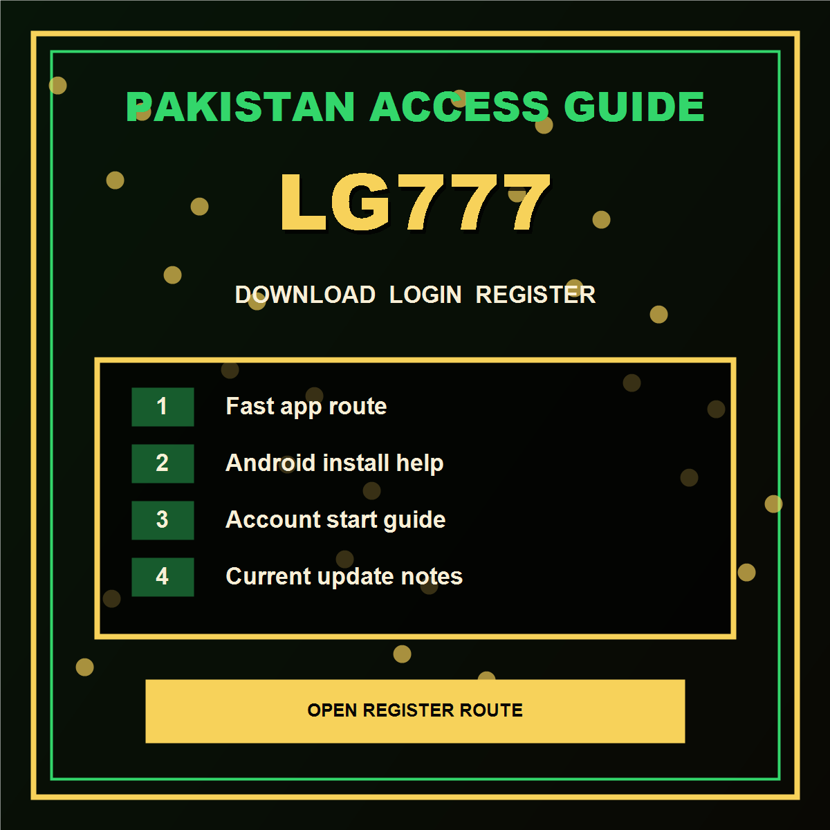 LG777 Pakistan login and register route visual
